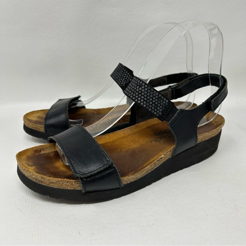 Naot Lisa Black Leather Ankle Strap Open Toe Sandals, Women’s Size 38/US 7-7.5